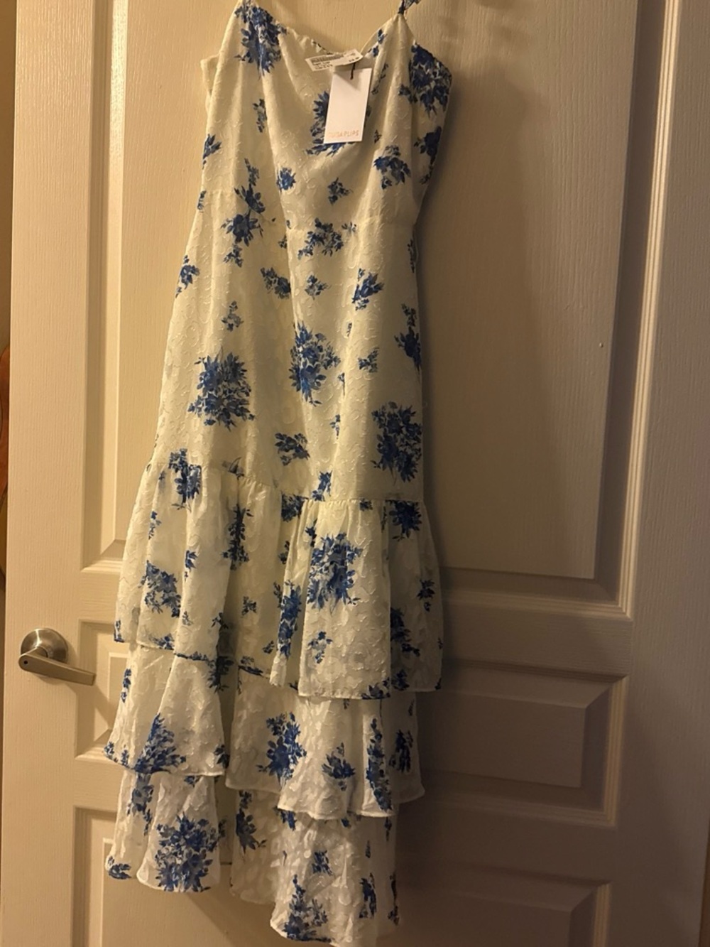 Unk White and Blue Floral Tiered Maxi Dress